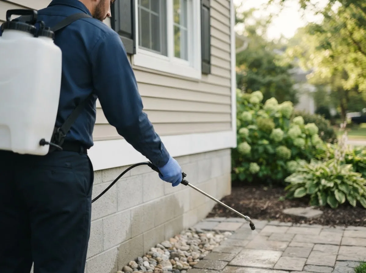 Pest control technician inspecting a home in Winifrede, WV
